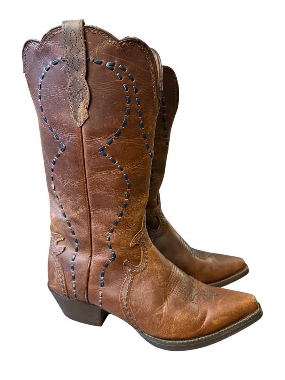 Justin Buckstitch Western Cowboy Boot Brown Leather Women size 8